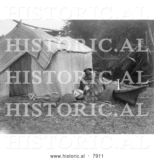 Historical Photo of Skokomish Women by Shelter 1913 - Black and White