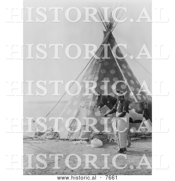 Historical Photo of Spotted Blackfoot Indian Tipi 1927 - Black and White