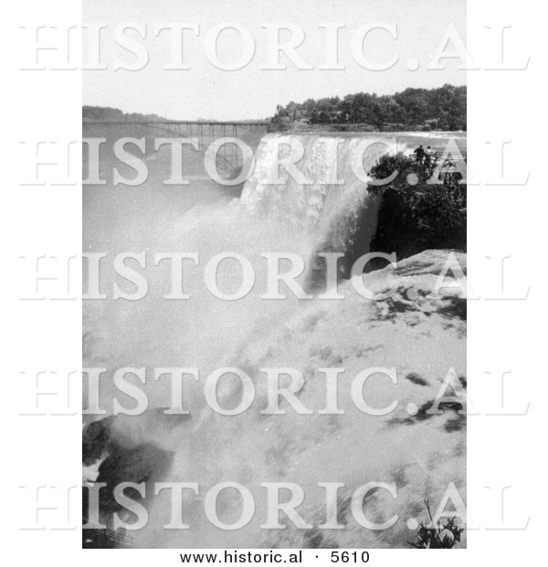 Historical Photo of the Bridge at American Falls, Niagara Falls, As Seen from Goat Island, New York - Black and White Version