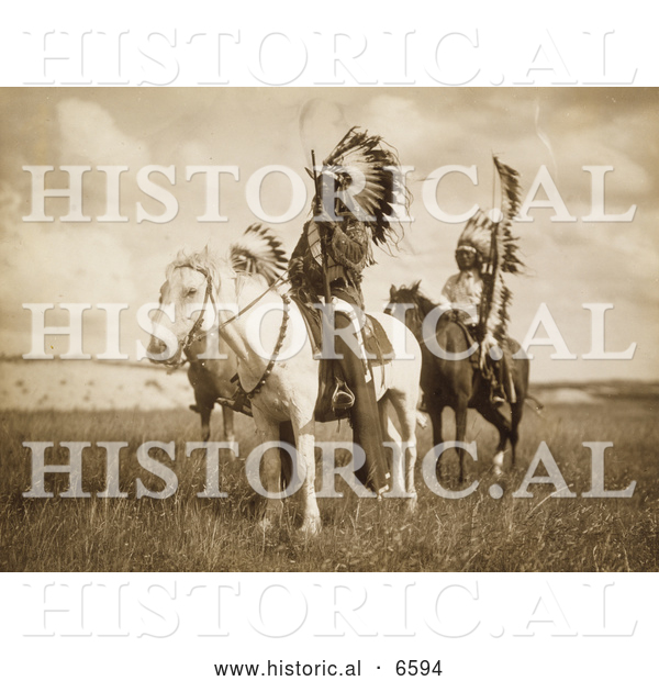 Historical Photo of Three Sioux Chiefs on Horses 1905 - Sepia