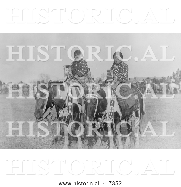 Historical Photo of Two Crow Indian Girls on Horseback 1906 - Black and White