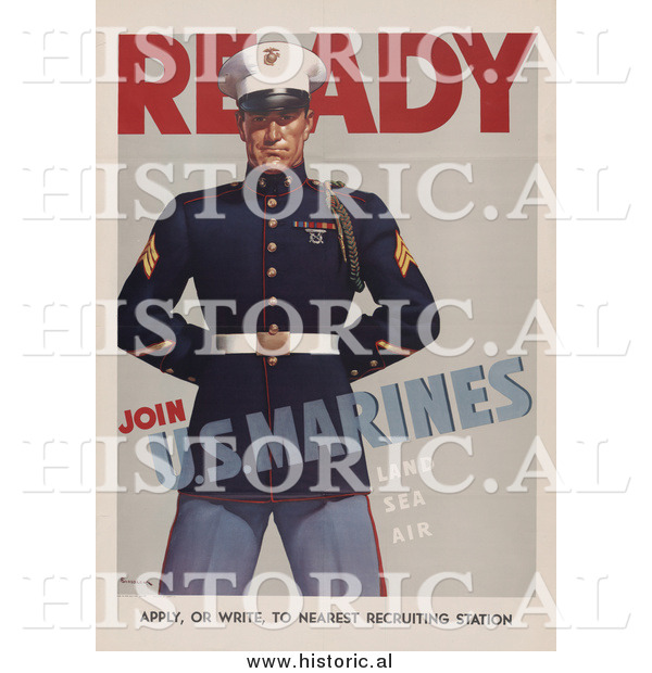 Historical Photo of US Marine Man - Vintage Military War Poster