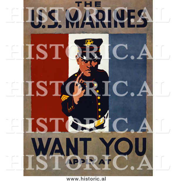 Historical Photo of US Marines Recruiting - Vintage Military War Poster