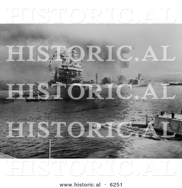 Historical Photo of USS Neosho Oiler During the Attack on Pearl Harbor - Black and White Version