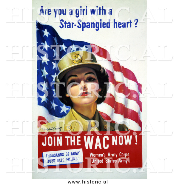 Historical Photo of WAC Woman with American Flag 1943 - Vintage Military War Poster