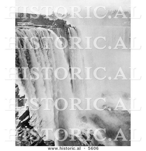 Historical Photo of Waters Rushing over Horseshoe Falls at Niagara Falls - Black and White Version