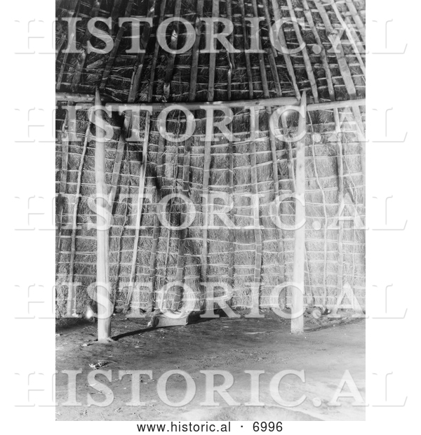 Historical Photo of Wichita Indian Grass House Interior - Black and White