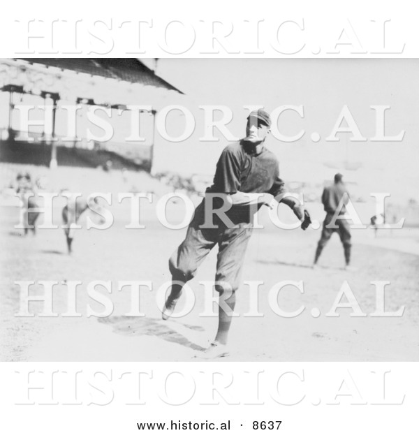 Historical Photo of William Lawrence James Throwing a Baseball 1914 - Black and White Version