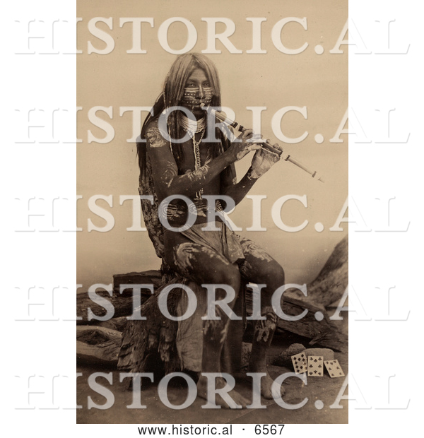 Historical Photo of Yuma Indian Playing a Flute - Sepia