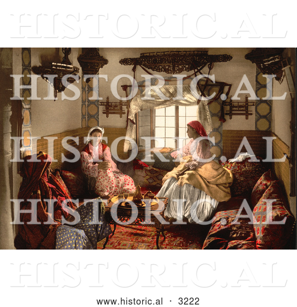 Historical Photochrom of 3 Moorish Women Chatting Indoors