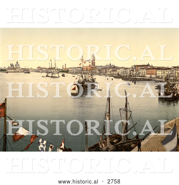 Historical Photochrom of a Harbor in Venice