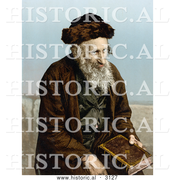 Historical Photochrom of a Israelite Man Seated with a Book, Jerusalem, Israel