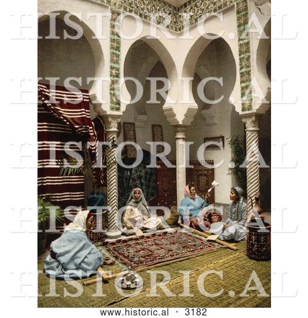Historical Photochrom of a Moorish Women Making Carpets, Algeria