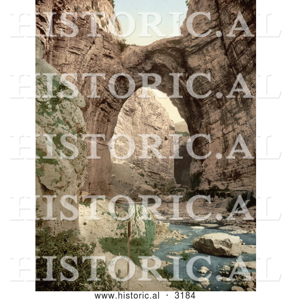 Historical Photochrom of a Natural Arch over a Stream, Constantine, Algeria