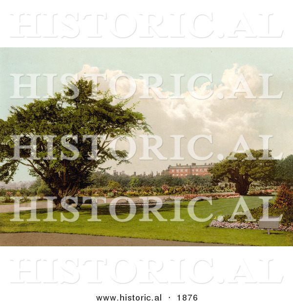 Historical Photochrom of a Park at Hampton Court Palace, London, England