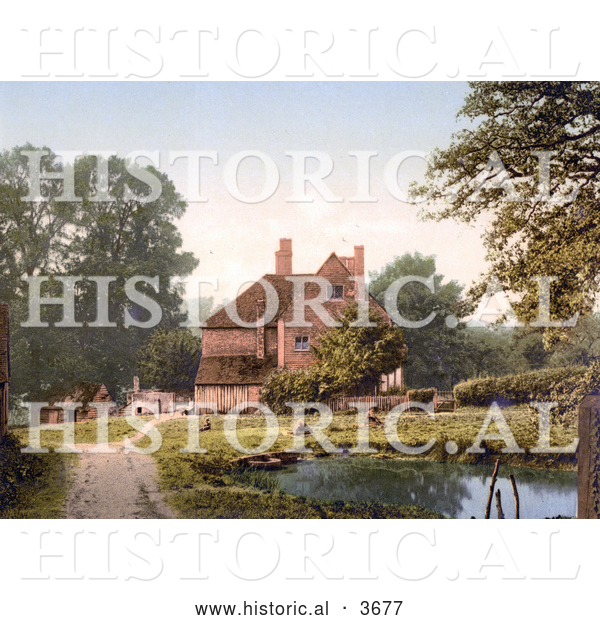 Historical Photochrom of a Pond by a Farmhouse in Royal Tunbridge Wells Kent England UK
