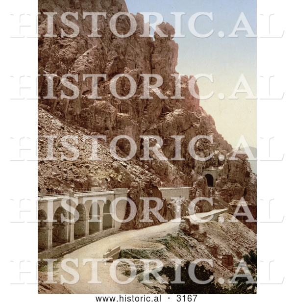 Historical Photochrom of a Road Through a Ravine, El Cantara, Algeria