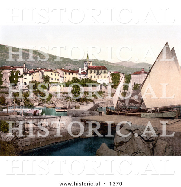 Historical Photochrom of a Sailboat at Opatija, Abbazia, Sankt Jakobi, Istria, Croatia