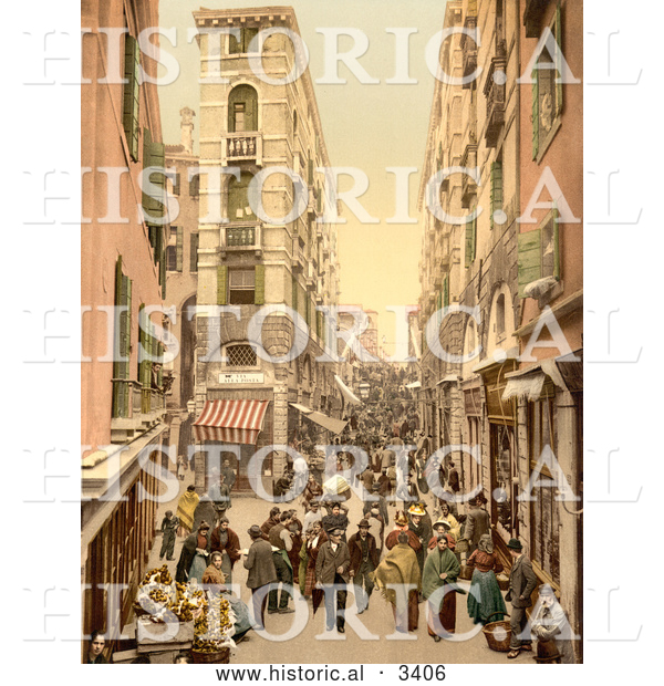 Historical Photochrom of a Street Scene in Venice