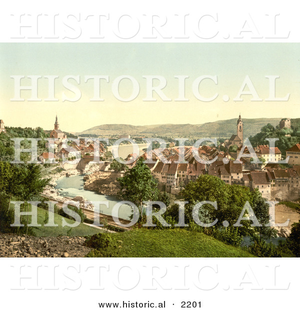 Historical Photochrom of a Town of Aargau in Switzerland