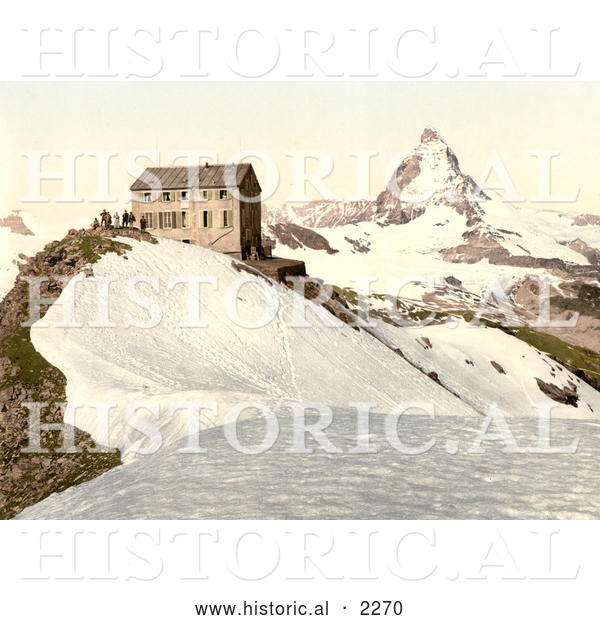 Historical Photochrom of a Train Station near Matterhorn Mountain, Switzerland