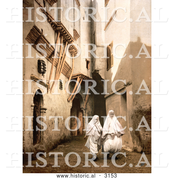 Historical Photochrom of Algerians in White Cloth, Algiers, Algeria