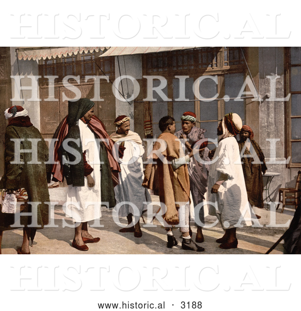 Historical Photochrom of Arab People Disputing on a Street, Algeria