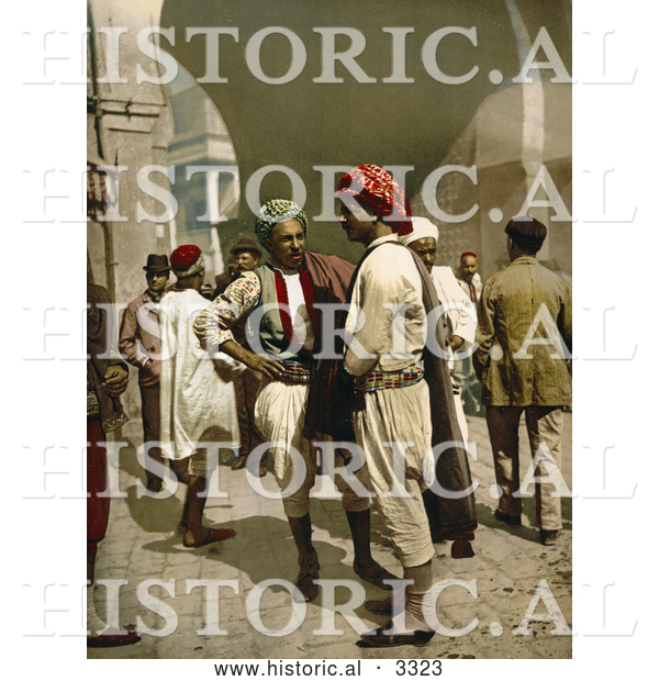 Historical Photochrom of Arabian Men Chatting in the Street in Tunis, Tunisia