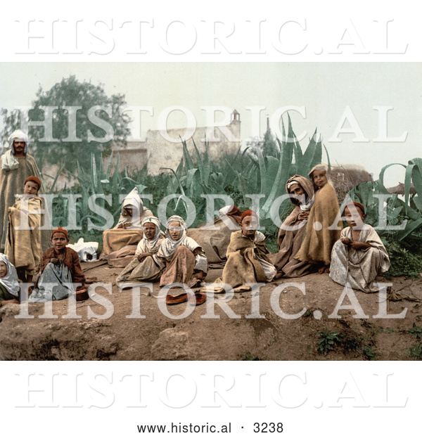 Historical Photochrom of Arabian People in a Garden