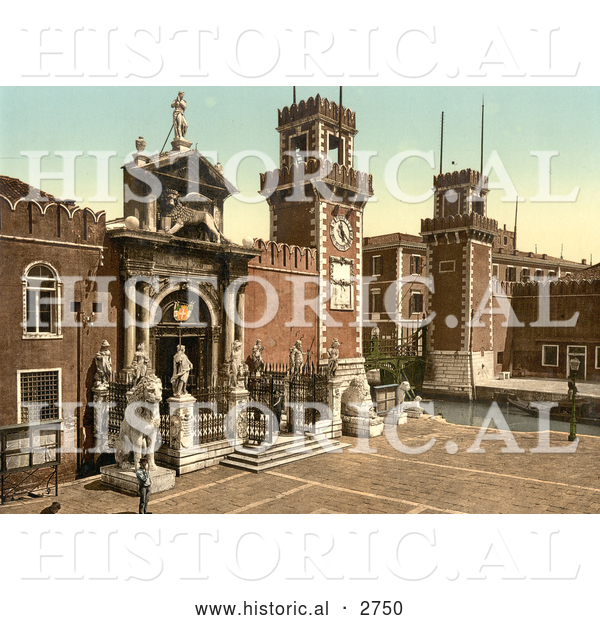 Historical Photochrom of Arsenal, Venice, Italy