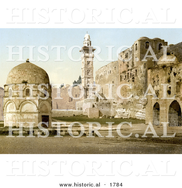 Historical Photochrom of Assises and the Tower of Antonio, Jerusalem