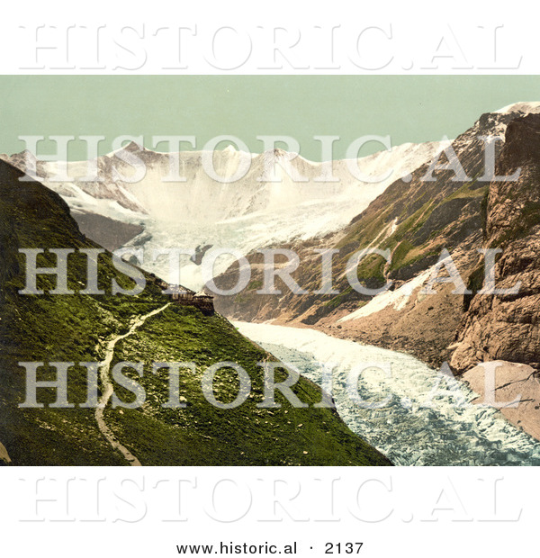 Historical Photochrom of Baregg Glacier in Grindelwald, Switzerland