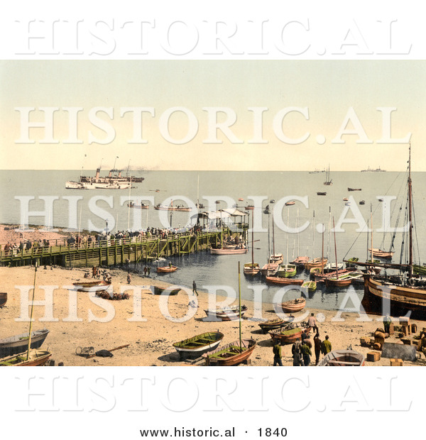 Historical Photochrom of Boats and Pier at Heligoland, Germany