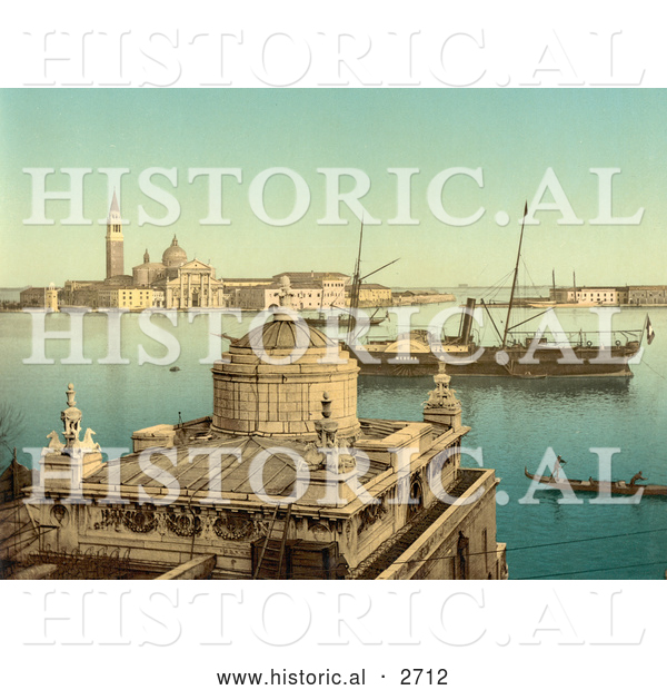 Historical Photochrom of Boats in Harbor, Venice, Italy