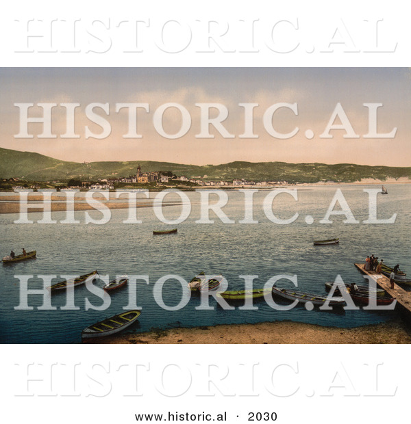 Historical Photochrom of Boats near the Shore, Hendaye, Fuenterrabia, Spain