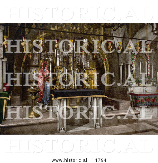 Historical Photochrom of Calvary and the Greek Altar, the Holy Sepulchre, Jerusalem