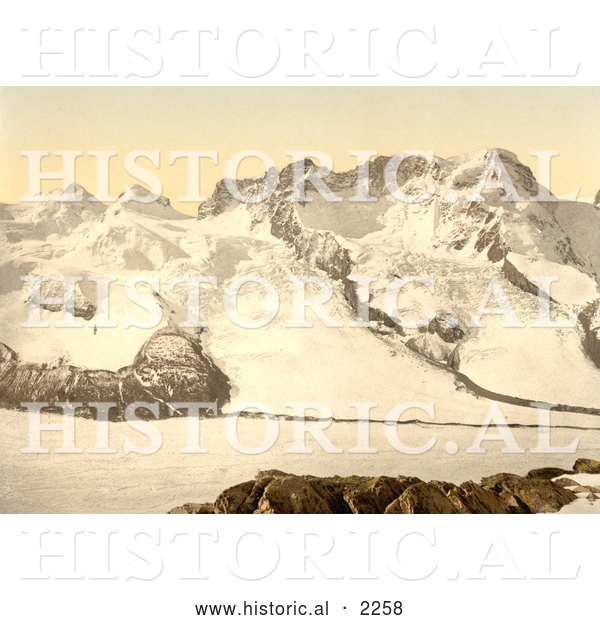 Historical Photochrom of Castor, Pollux, and Breithorn Mountains, Switzerland