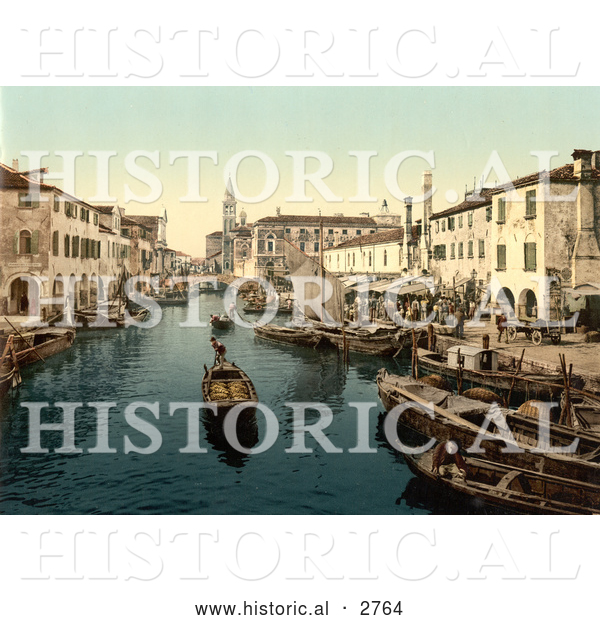 Historical Photochrom of Chioggia, Fish Market, Venice, Italy