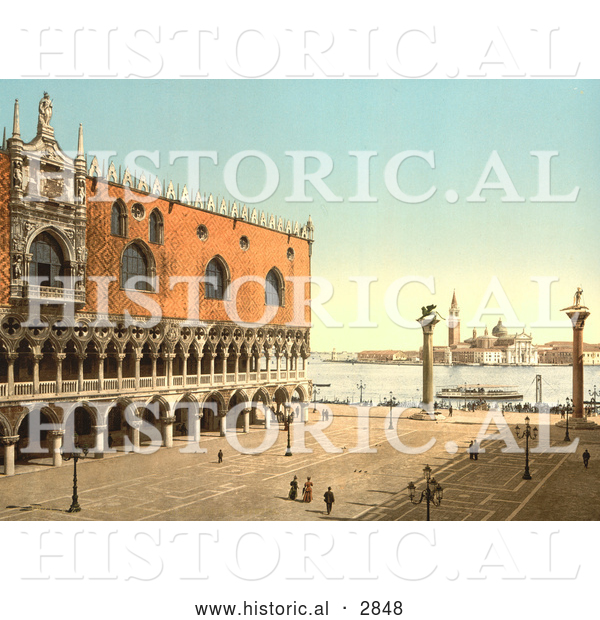 Historical Photochrom of Doges’ Palace, Piazzetta, Venice