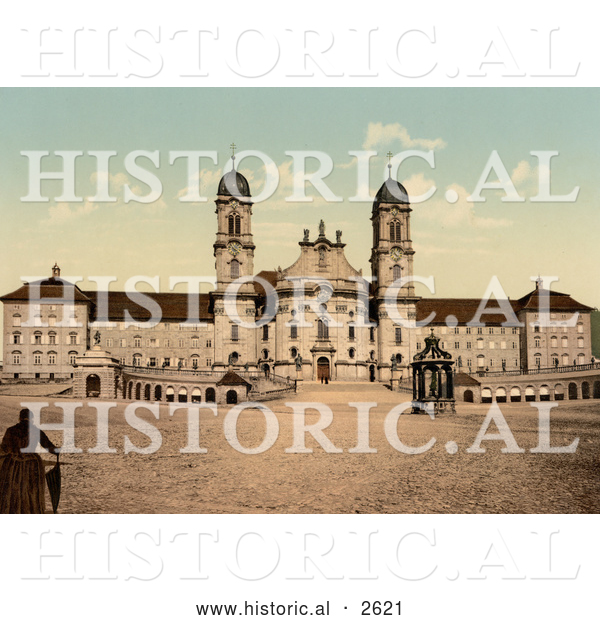 Historical Photochrom of Einsiedeln Abbey in Switzerland