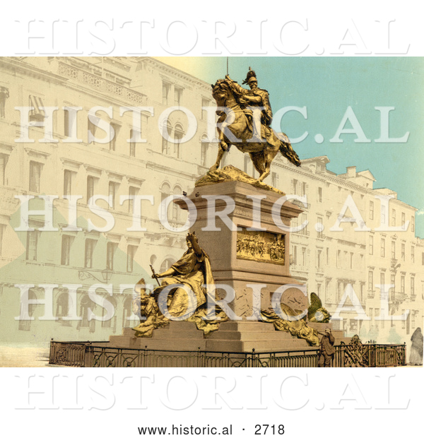 Historical Photochrom of Equestrian Monument, Venice, Italy