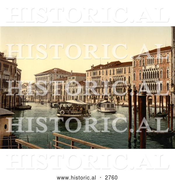 Historical Photochrom of Foscari and Razzonigo Palaces, Venice, Italy