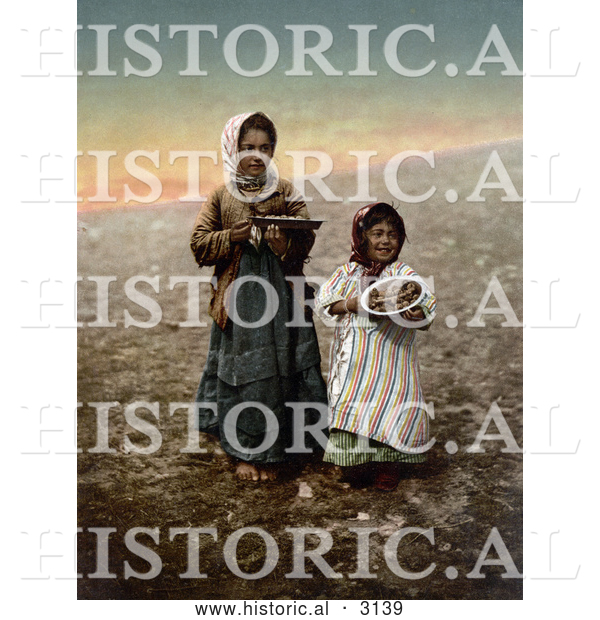 Historical Photochrom of Girls in Jerusalem, Israel