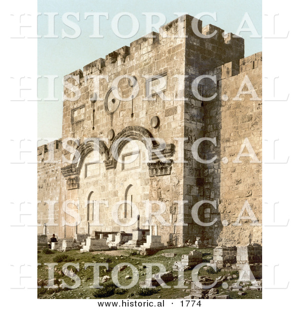 Historical Photochrom of Golden Gate, Gate of Mercy, Gate of Eternal Life, and Beautiful Gate, Jerusalem
