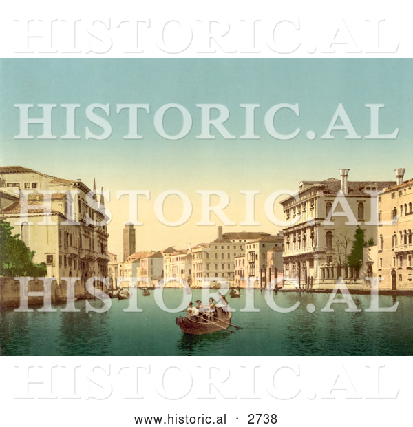 Historical Photochrom of Gondolas, Venice, Italy
