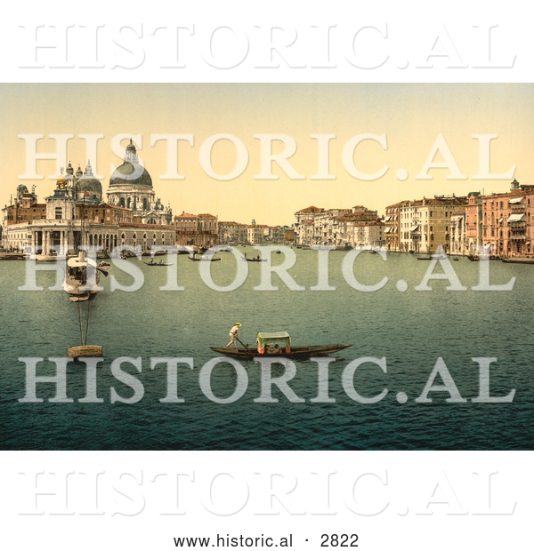 Historical Photochrom of Grand Canal, Santa Maria Della Salute, Venice