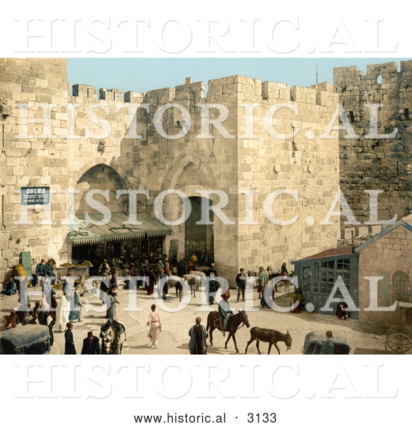 Historical Photochrom of Hebron Gate, David’s Gate, Jaffa Gate, Jerusalem