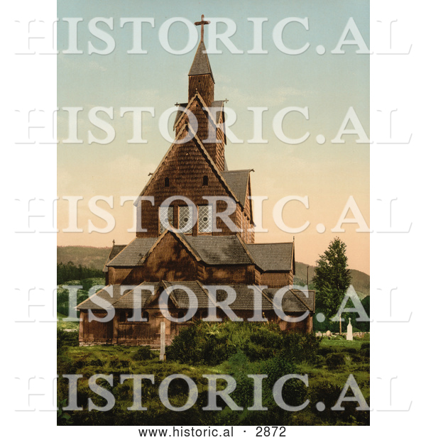 Historical Photochrom of Hitterdals Church, Norway
