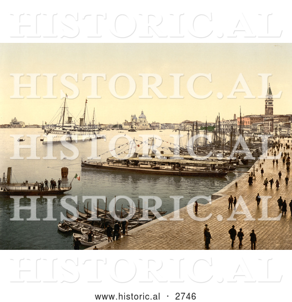 Historical Photochrom of Hohenzollern in Venice Harbor, Venice, Italy