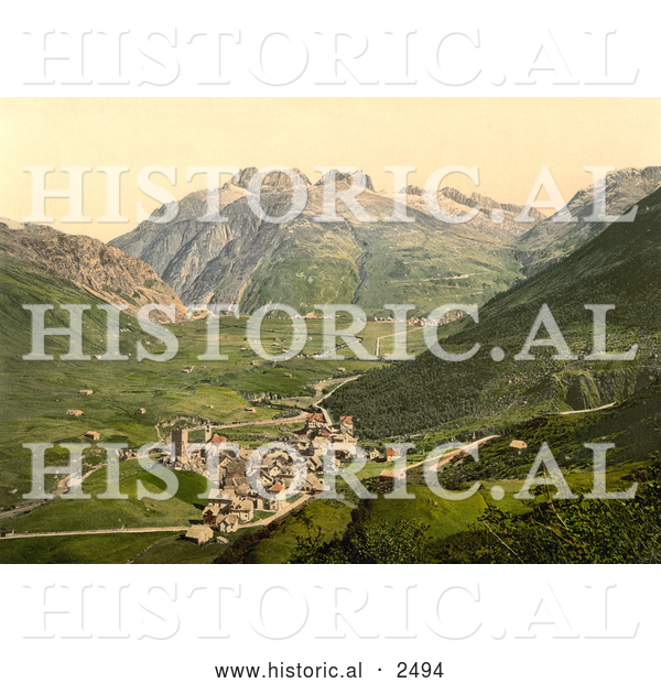 Historical Photochrom of Hospenthal, Andermatt, Switzerland
